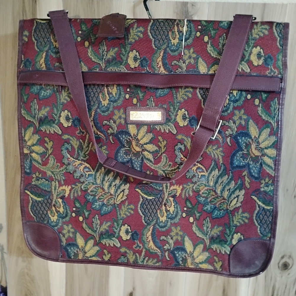 Jordache Floral Tapestry Travel Bag - Burgundy and Green